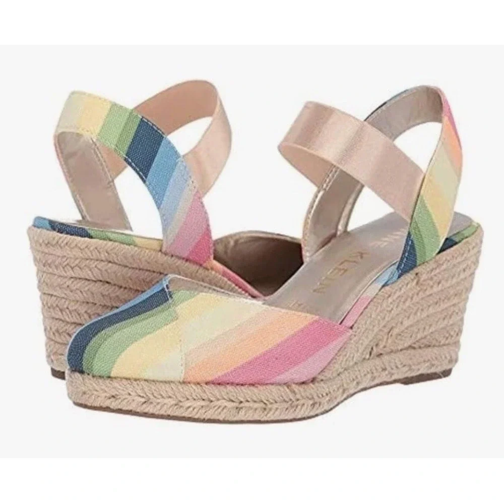 Anne Klein Acer Rainbow Espadrille Wedge Sandals Jute Slip‎ On Shoes Size 7